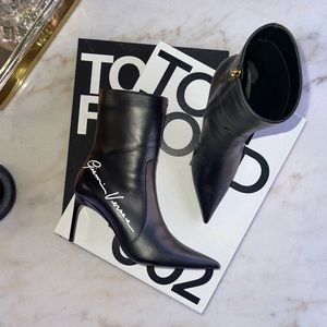 Gianni Versace Black Logo Print Leather Boot NIB New Womens 37 New NIB